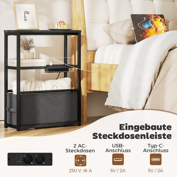 Sort sidebord med strømskinne | Farve: Sort | Mål: 45x18x60,2 cm