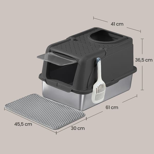 Kattetoilet i rustfrit stål | Sort | 41x61x36,5 cm