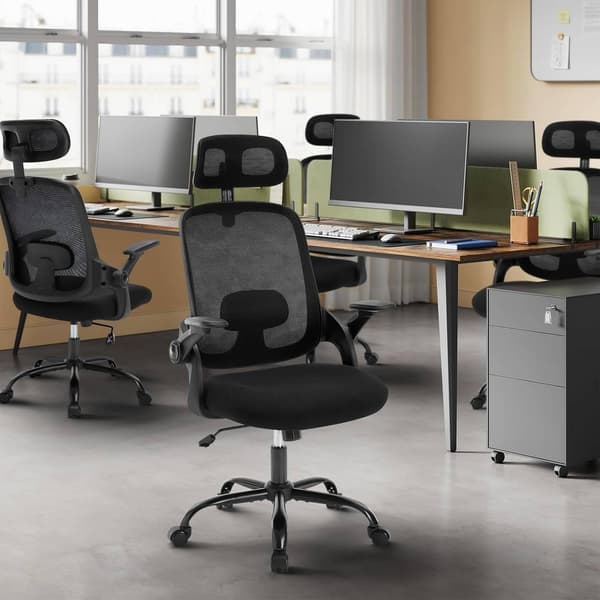 Ergonomisk kontorstol med lændestøtte og gyngefunktion | Sort