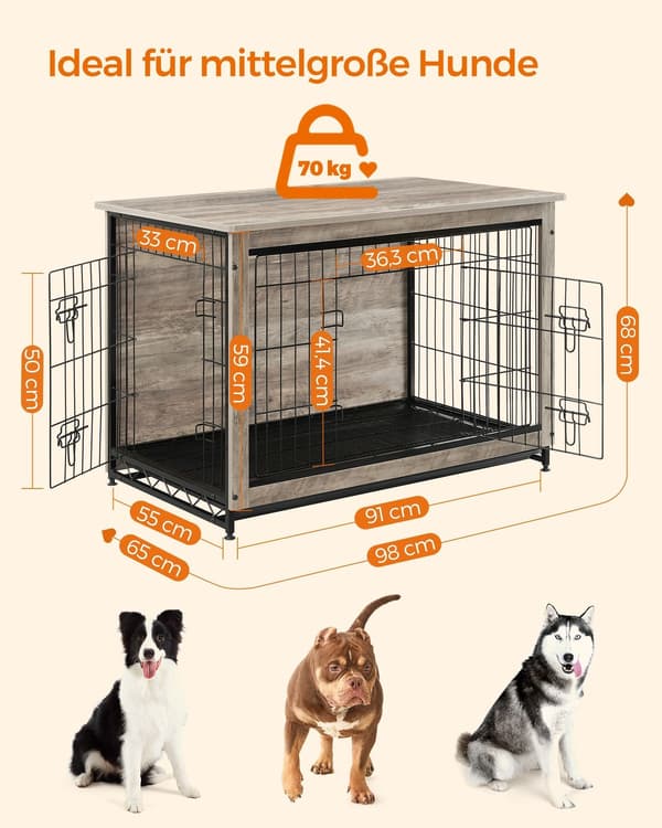 Hundekasse greige - spånplade og stål - 98 x 65 x 68 cm