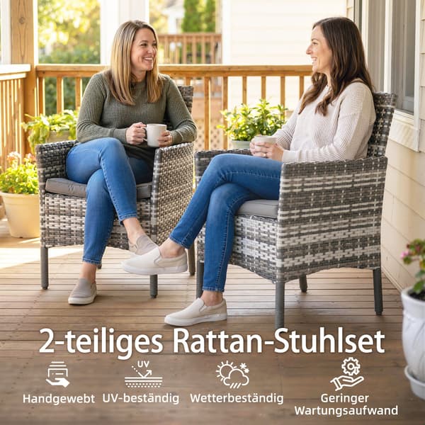 Sarja 2 polyrottinki puutarhatuolia - harmaa | Väri: Harmaa | Mitat: 58x62x87 cm