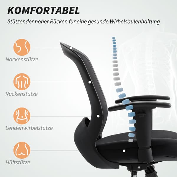 Justerbar kontorstol med mesh ryglæn og vippefunktion | Farve: Sort