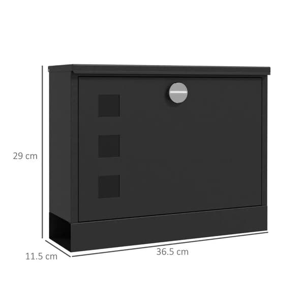 Væghængt postkasse af stål - Sort postkasse | Farve: Sort | Mål: 36,5x11,5x29 cm