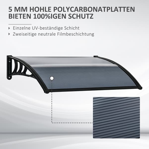 Polycarbonat markise til dør og vindue | Farve: Sort, Grå | Mål: 75x100x23 cm