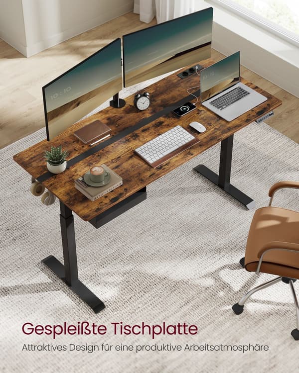 Elektrisk sidde-stå skrivebord - spånplade/stål - 70 x 160 x 72-120 cm