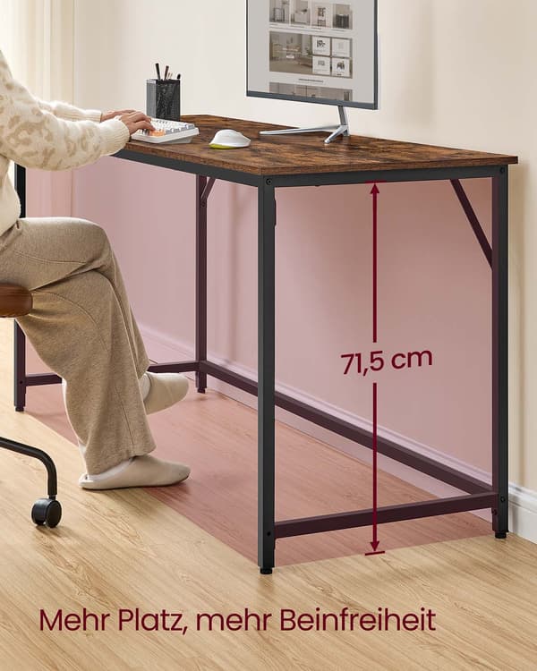 Rustikt skrivebord - brun/sort - spånplade - stål - 60 x 160 x 76 cm