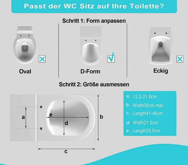 D-formet toiletsæde med soft close og quick release | Hvid