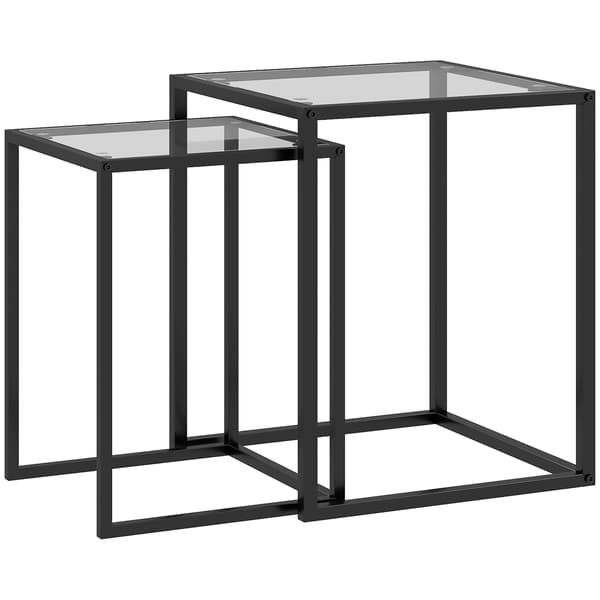 Sæt med 2 stabelbare sorte sideborde med stålben | Farve: Sort | Mål: 42x42x51 cm
