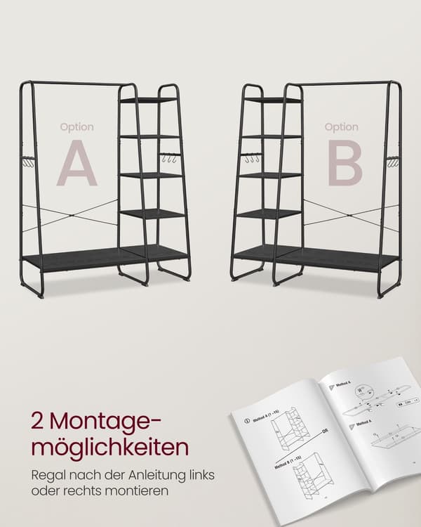 Tøjstativ sort-mat sort – stål, spånplade, 45 x 120 x 160 cm, 220 kg