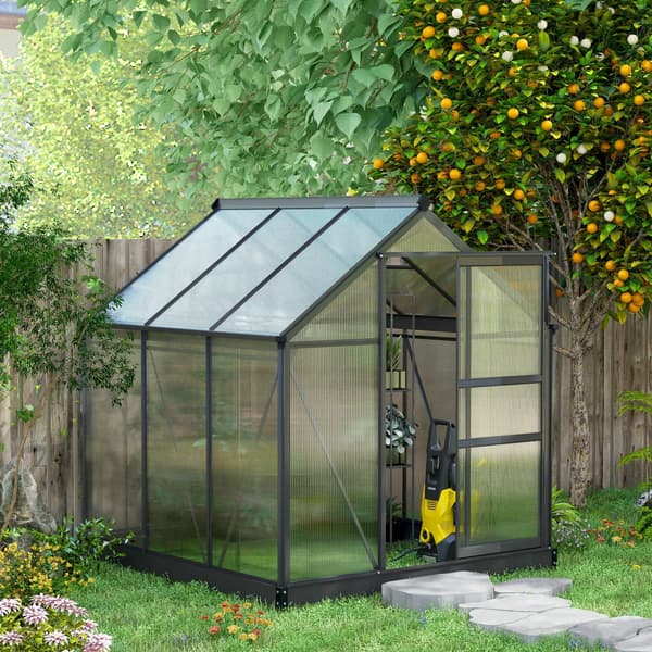 Polycarbonat drivhus | Farve: Sort, grå | Mål: 192x190x201 cm