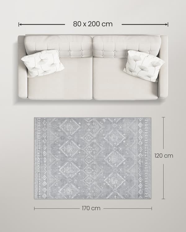 Vaskbart boho tæppe 120 x 170 cm blødt | Lysegrå | 120x170 cm