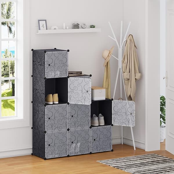 DIY garderobe med dør og 9 rum | Sort | 111x35x111 cm