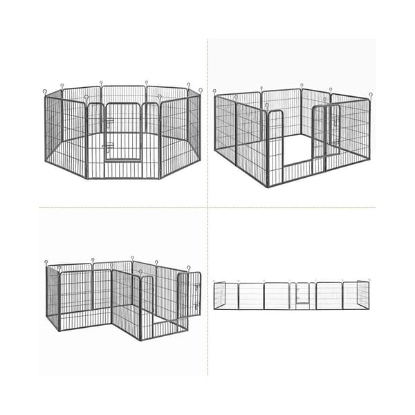 Hundspring utomhus - valpfack med 8 paneler - metall - grå