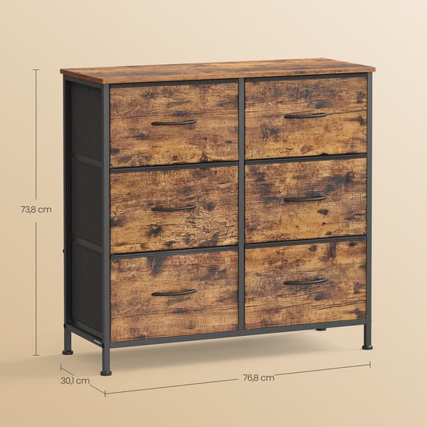 Kommode med 6 stofskuffer | Brun-sort | 76,7x30x73,7 cm