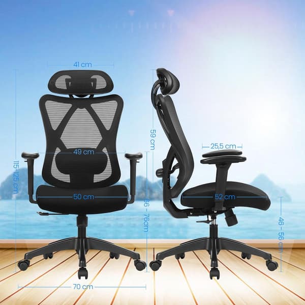Ergonomisk kontorstol computerstol | Sort | 66x68x114-123,5 cm