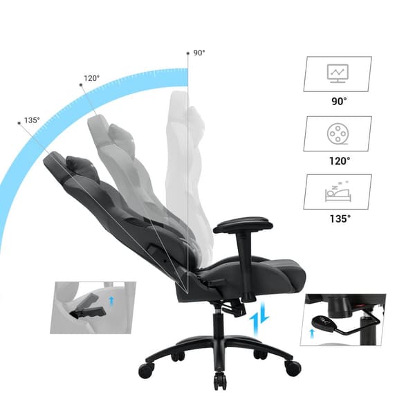 Pelituoli ristiselän pehmusteella – ergonominen PC-tuoli – polyesteri – harmaa/musta