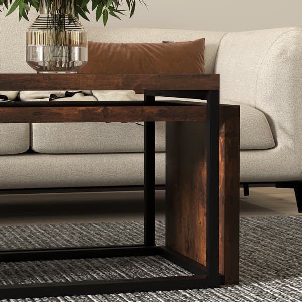 Sæt med 2 sofaborde - Sideborde | Farve: Sort+Brun | Mål: 90x48x42 cm