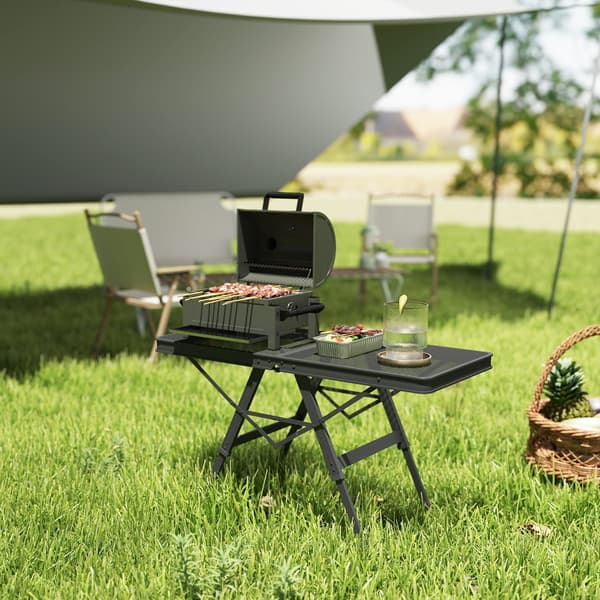 Justerbart campingbord | Farve: Sort | Mål: 40,5x90x48/58 cm