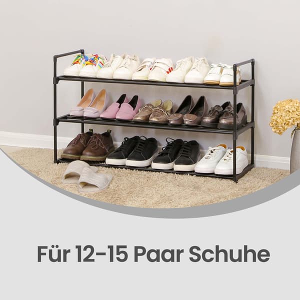 Skostativ med 3 niveauer til 12 til 15 par sko | Sort | 92x30x54 cm
