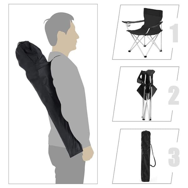 Campingstole sæt af 2, foldbare, lette, sorte - 84 x 52 x 81 cm