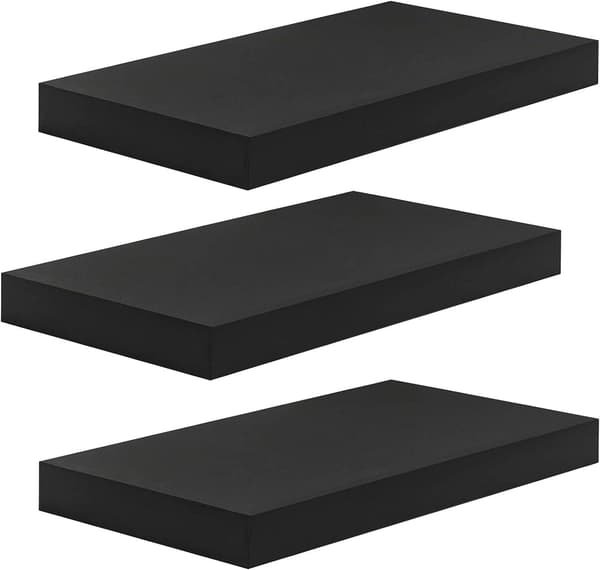 Sarja 3 MDF seinähyllyä koristeeksi | Musta | 40x22,9x3,8 cm