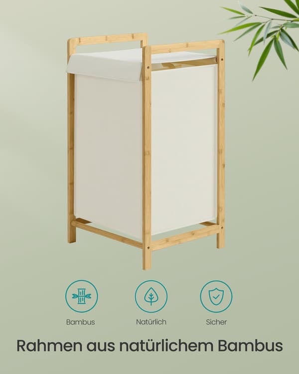 Laundry basket with bamboo frame and two compartments | Gräddvit | 40x45x78 cm