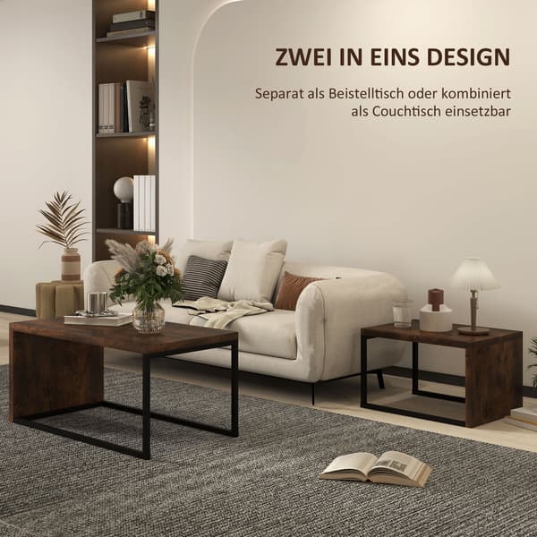 Sæt med 2 sofaborde - Sideborde | Farve: Sort+Brun | Mål: 90x48x42 cm