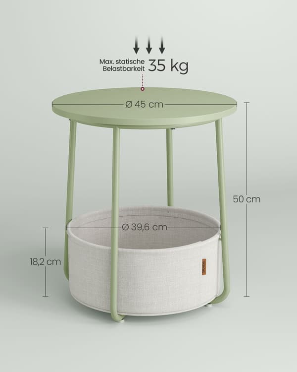 Sidebord 3-delt med stofkurv - spånplade stål polyester - 45 cm