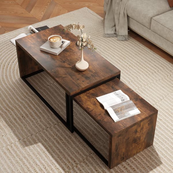 Sæt med 2 sofaborde - Sideborde | Farve: Sort+Brun | Mål: 90x48x42 cm