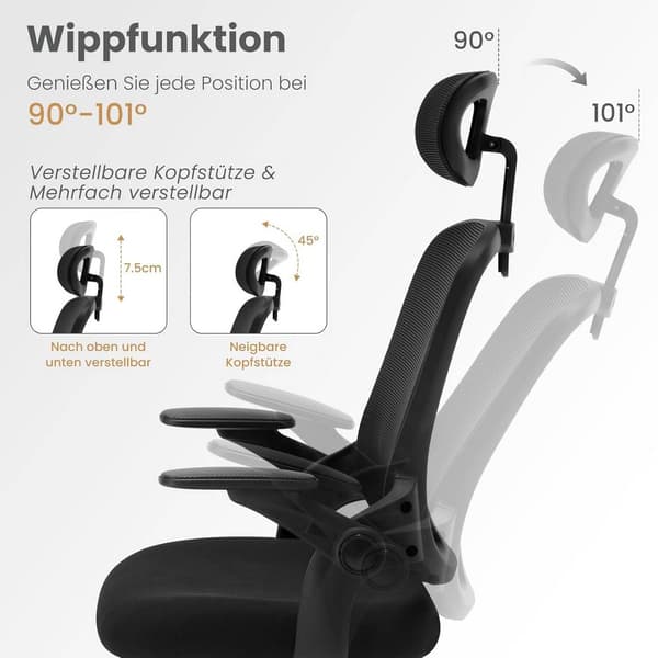 Ergonomisk kontorstol med lændestøtte og gyngefunktion | Sort