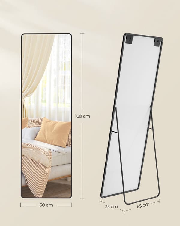 Stående hellängdsspegel - Rektangulär - Bläcksvart - Härdat glas - 160 x 50 cm
