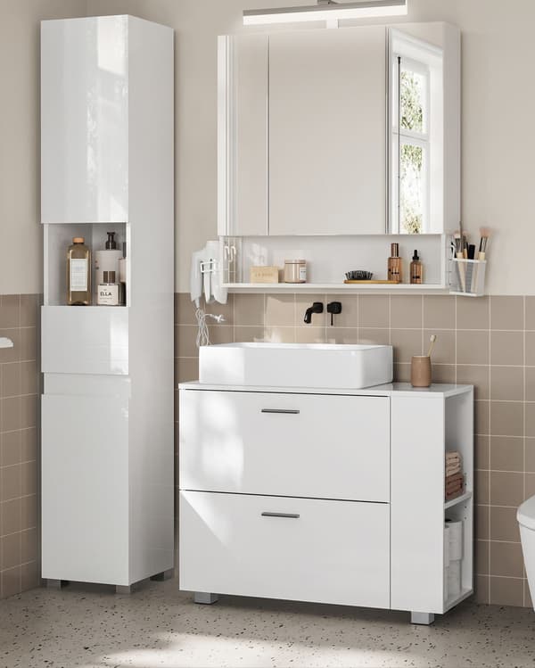 Hvidt MDF håndvask underskab - badeværelsesmøbel - 30 x 80 x 64 cm