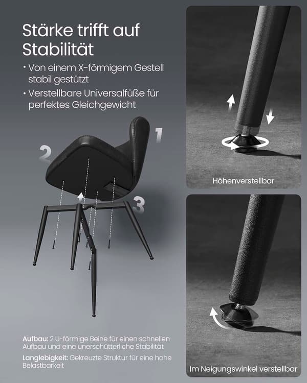 Spisestuestole sæt af 2 - sort kunstlæder - polstrede sæder - stilfuldt design