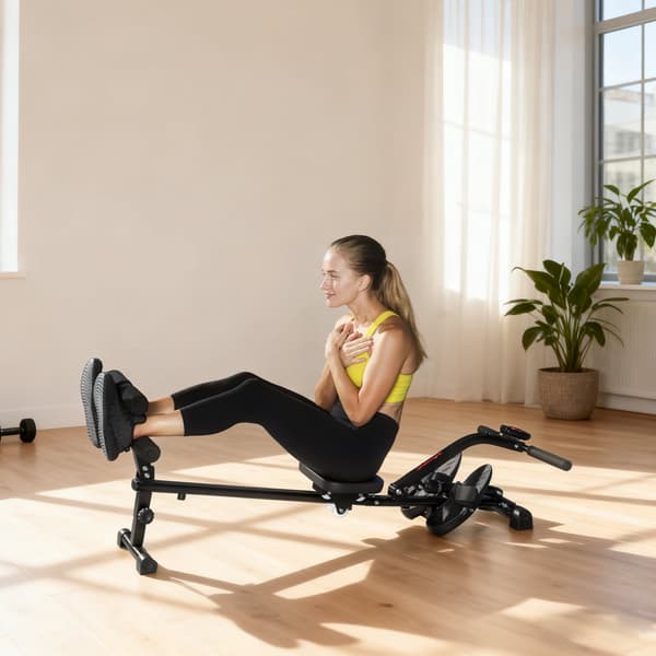 2-i-1 romaskine til sit-ups, 12 niveauer | Farve: Sort | Mål: 61x155x63 cm