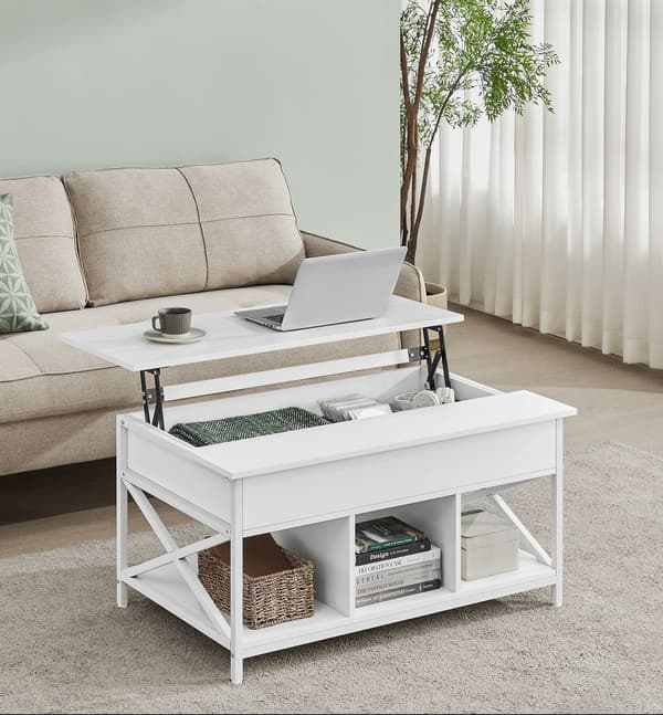 Højdejusterbart sofabord hvid - spånplade & stål - 60 x 100 x (48-62) cm