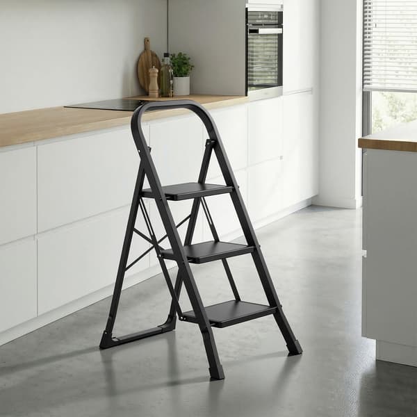 3-trins husstandstrapper med foldebeskyttelse | Sort | 46,5x74,5x105 cm
