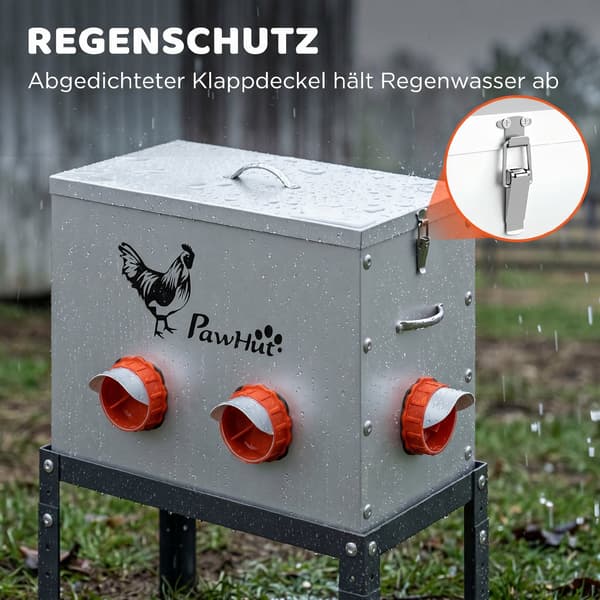 Hønsefoderautomat 18 kg med låsbart låg | Farve: Sølv | Mål: 25x42x55,5 cm