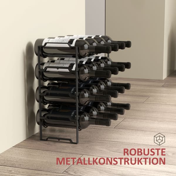 Viiniteline 16 pulloa - Metalliteline | Väri: musta | Mitat: 42,5x16,5x41 cm