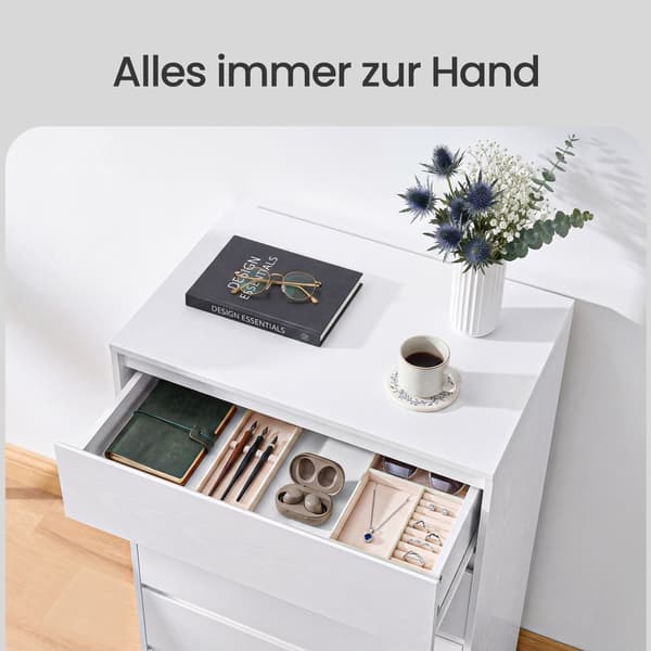 Kommode med 6 skuffer | Hvid | 48x30x111,2 cm