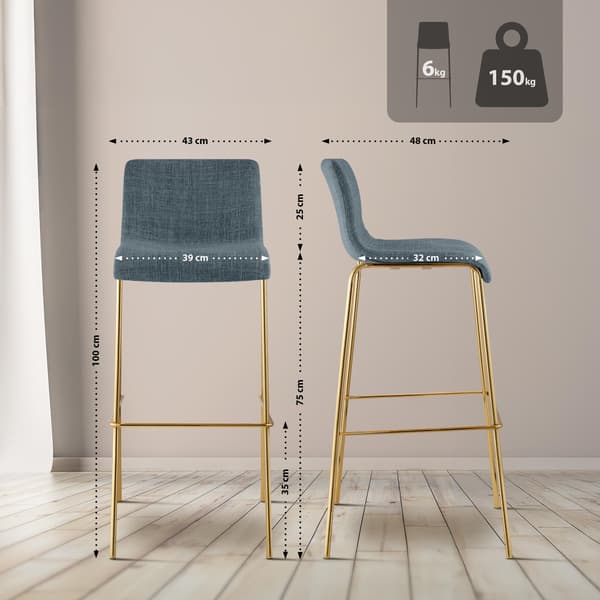 2 baarituolia Hover - Kangasistuin | Väri: Sininen | Mitat: 43x48x100 cm