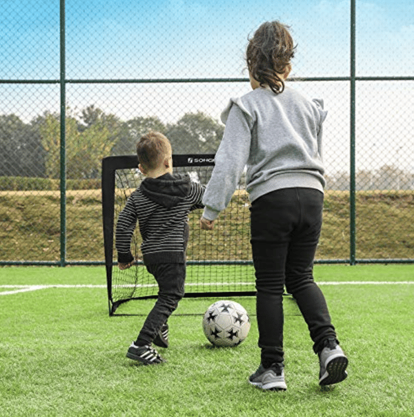 Fodboldmål til børn, sæt med 2, pop-up, sort/rød, 120 x 80 x 80 cm