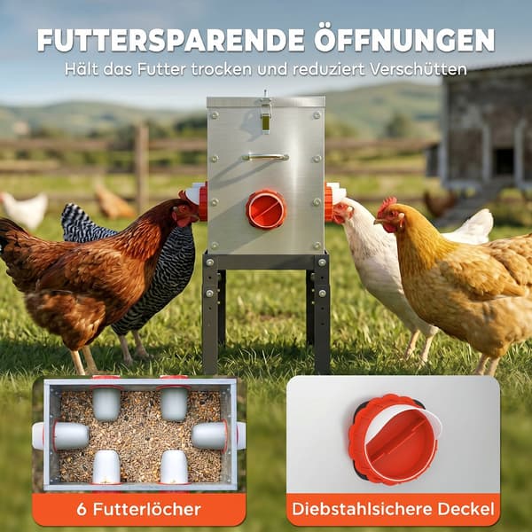 Hønsefoderautomat 18 kg med låsbart låg | Farve: Sølv | Mål: 25x42x55,5 cm