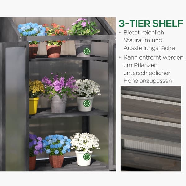 Minidrivhus til planter - Trædrivhus | Farve: Grå | Mål: 50x70x120 cm