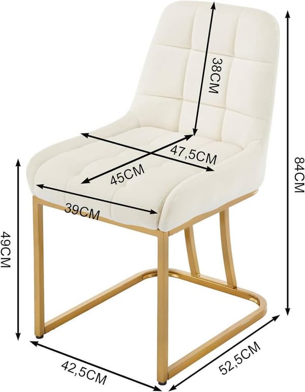 6-delt sæt spisestuestole med fløjlspolstring | Beige