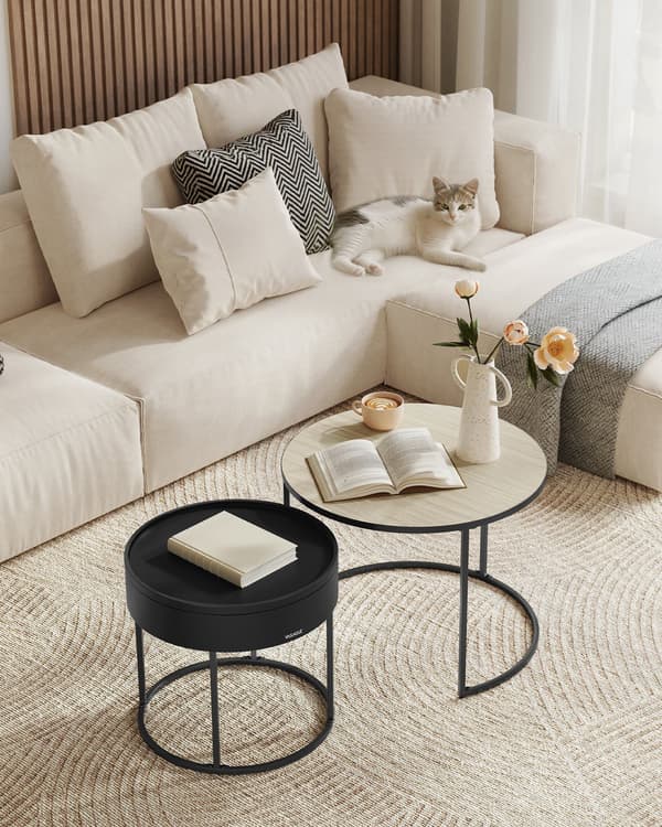 Rundt sofabord sæt af 2 beige-sort - MDF - 60 x 60 x 45 cm