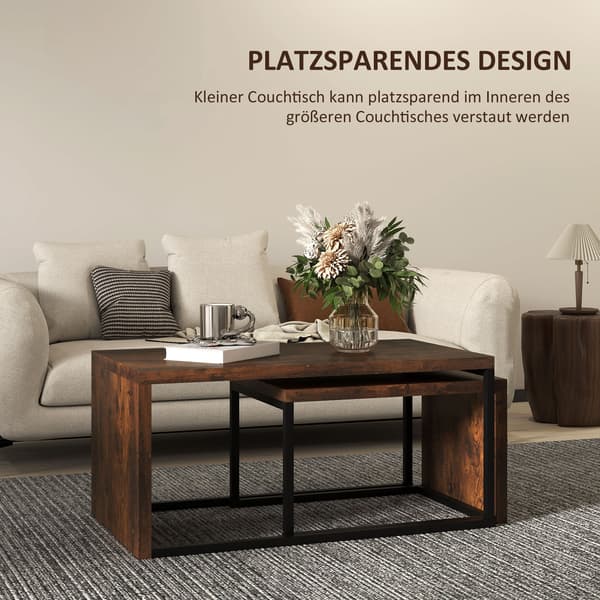 Sæt med 2 sofaborde - Sideborde | Farve: Sort+Brun | Mål: 90x48x42 cm