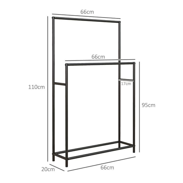 Pyyhepidike 2 tasossa | Väri: musta | Mitat: 66 x 20 x 110 cm
