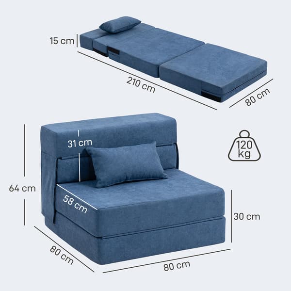 Gulv sovesofa - Blå sofa | Farve: Blå | Mål: 210x80x15 cm