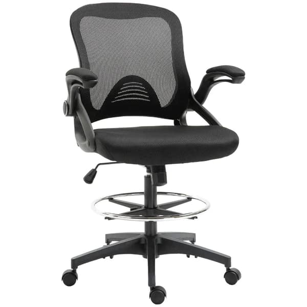 Kontorstol med fodstøtte | Farve: Sort | Mål: 60x64x106-126 cm