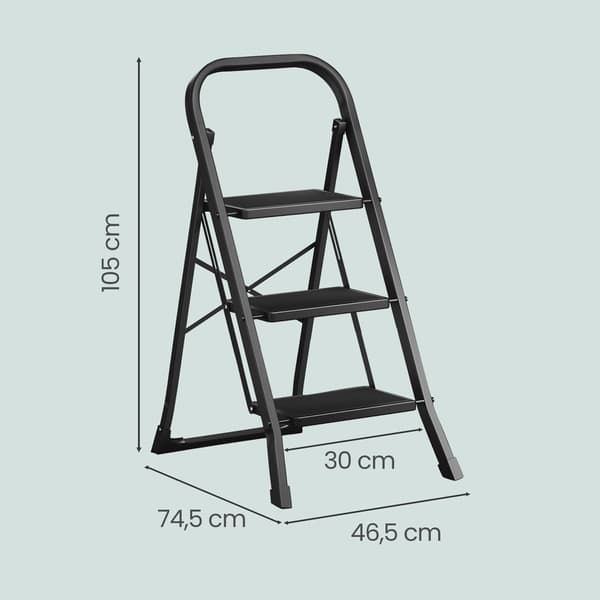 3-trins husstandstrapper med foldebeskyttelse | Sort | 46,5x74,5x105 cm